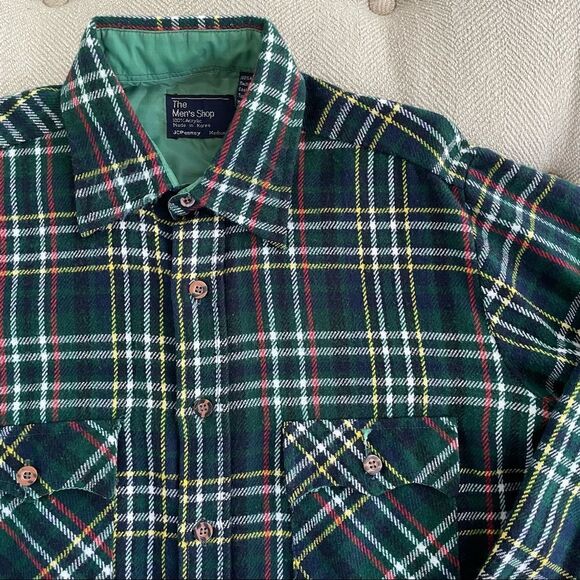 Vintage 70s JC Penney Green Plaid Flannel Button Up Shirt M - Picture 5 of 5